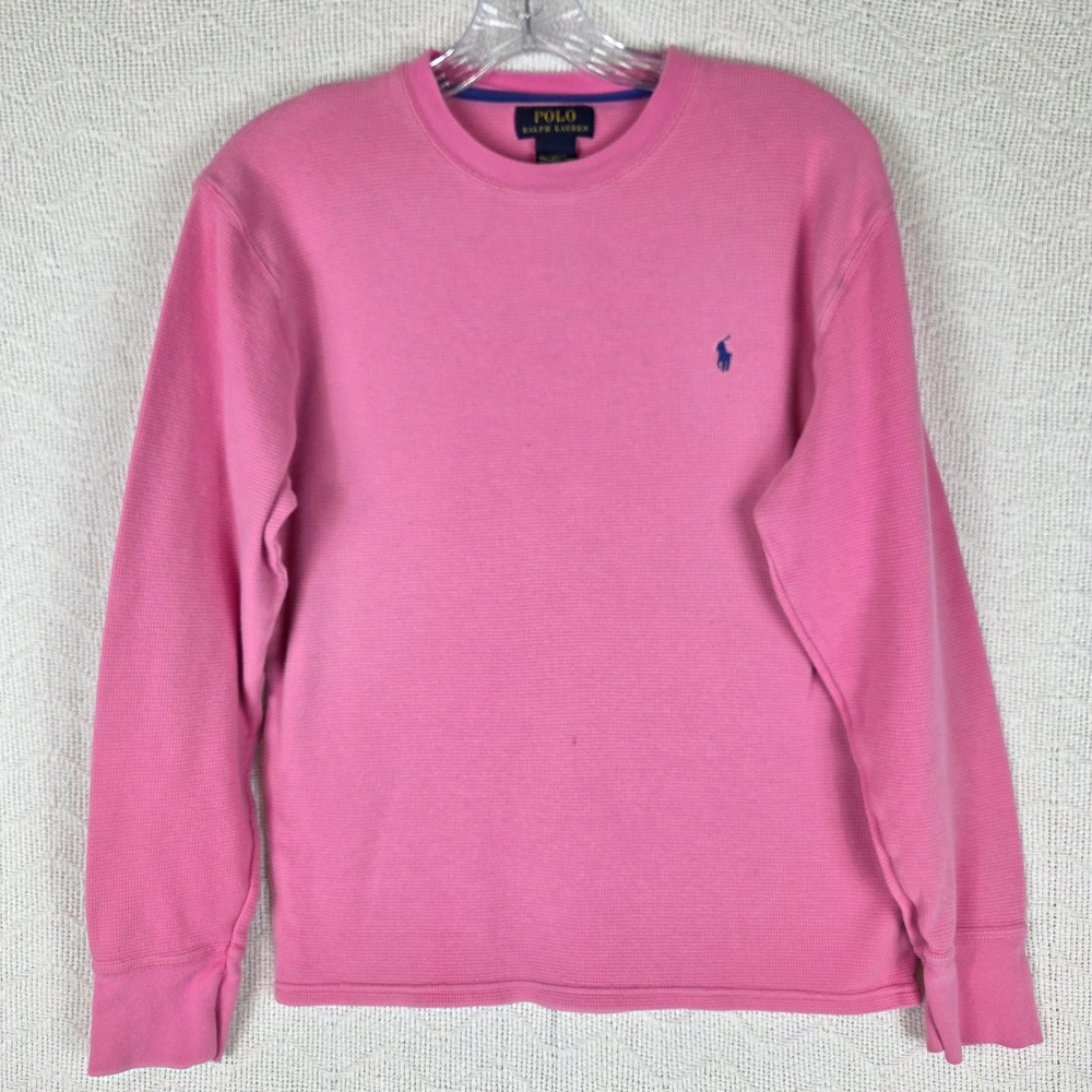 Polo Ralph Lauren Pink Waffle Knit Thermal Long Sleeve Shirt Womens Medium